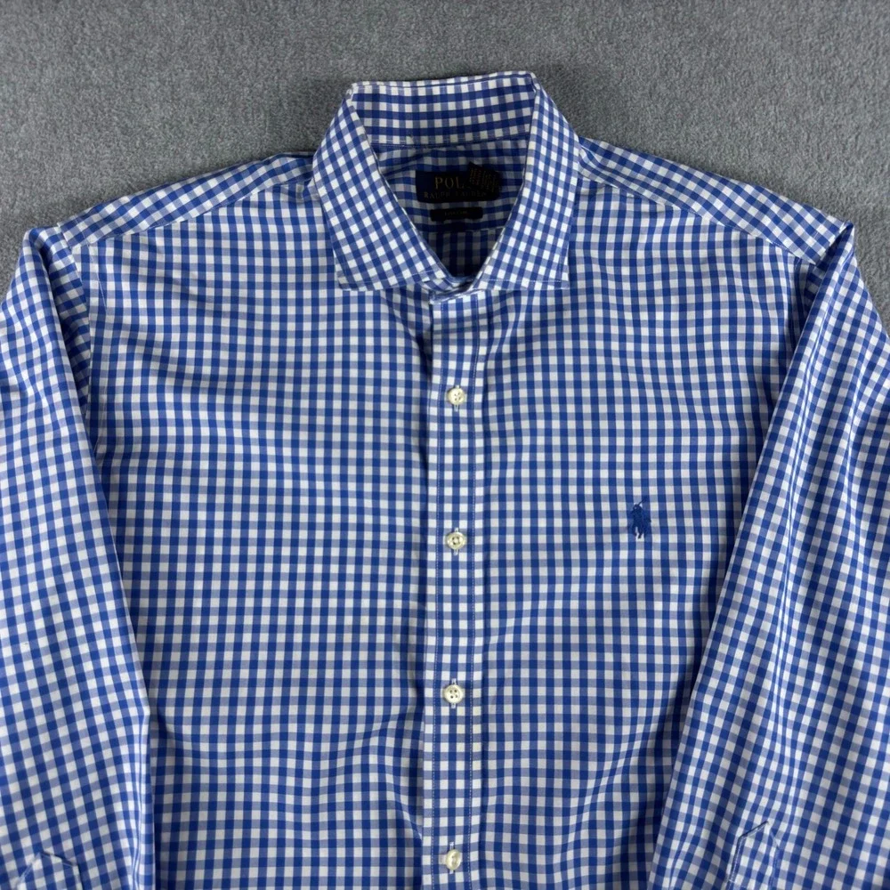 Polo Ralph Lauren Men's Easy Care Blue Gingham Dress Shirt 17 32/33